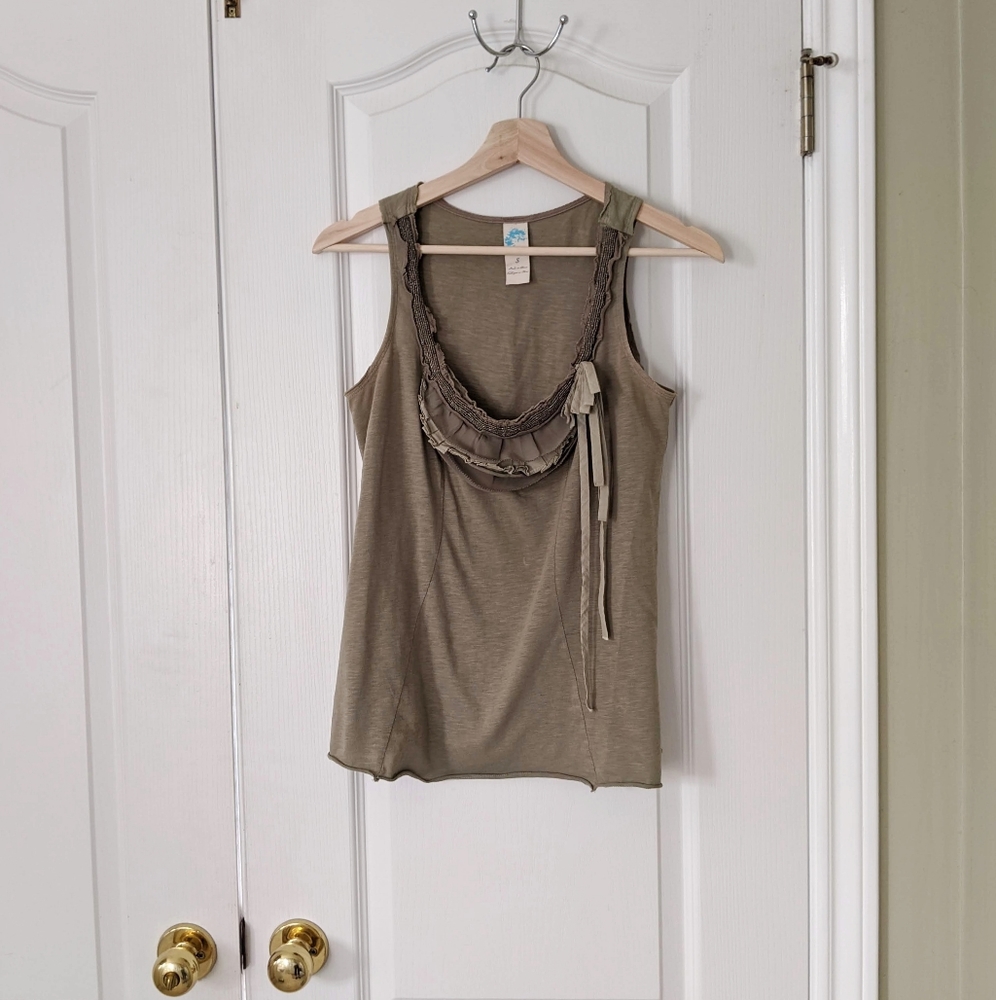 Anthro army green beaded tank